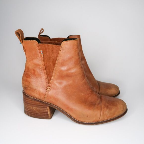 Toms Shoes - TOMS Womens Booties Size 9 Camel Tan Leather Neutral Staple Boho Block Heel